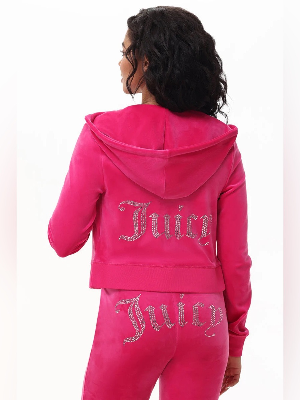 JUICY COUTURE Bubblegum Color Velour OG Bling Tracksuit Hoodie & Pant Set Size M